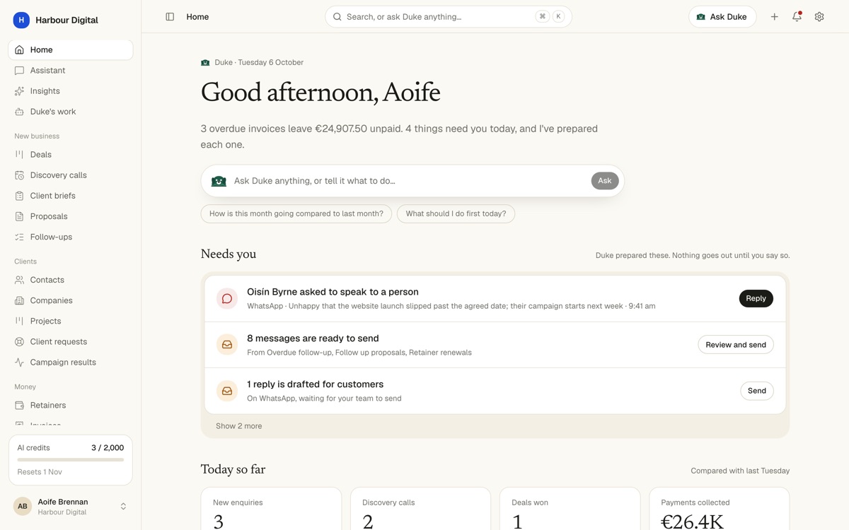 Harbour Digital in SmartDuke: the Home page