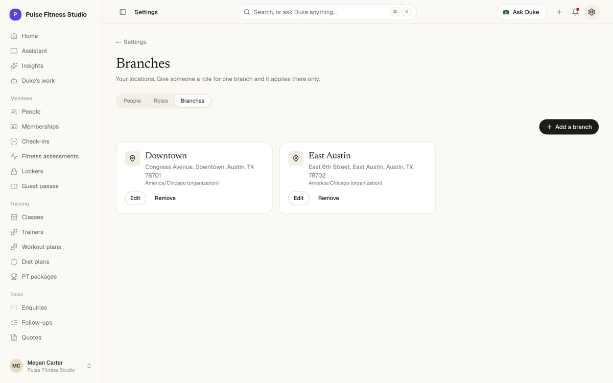 Branches: Downtown and East Austin, each with its address
