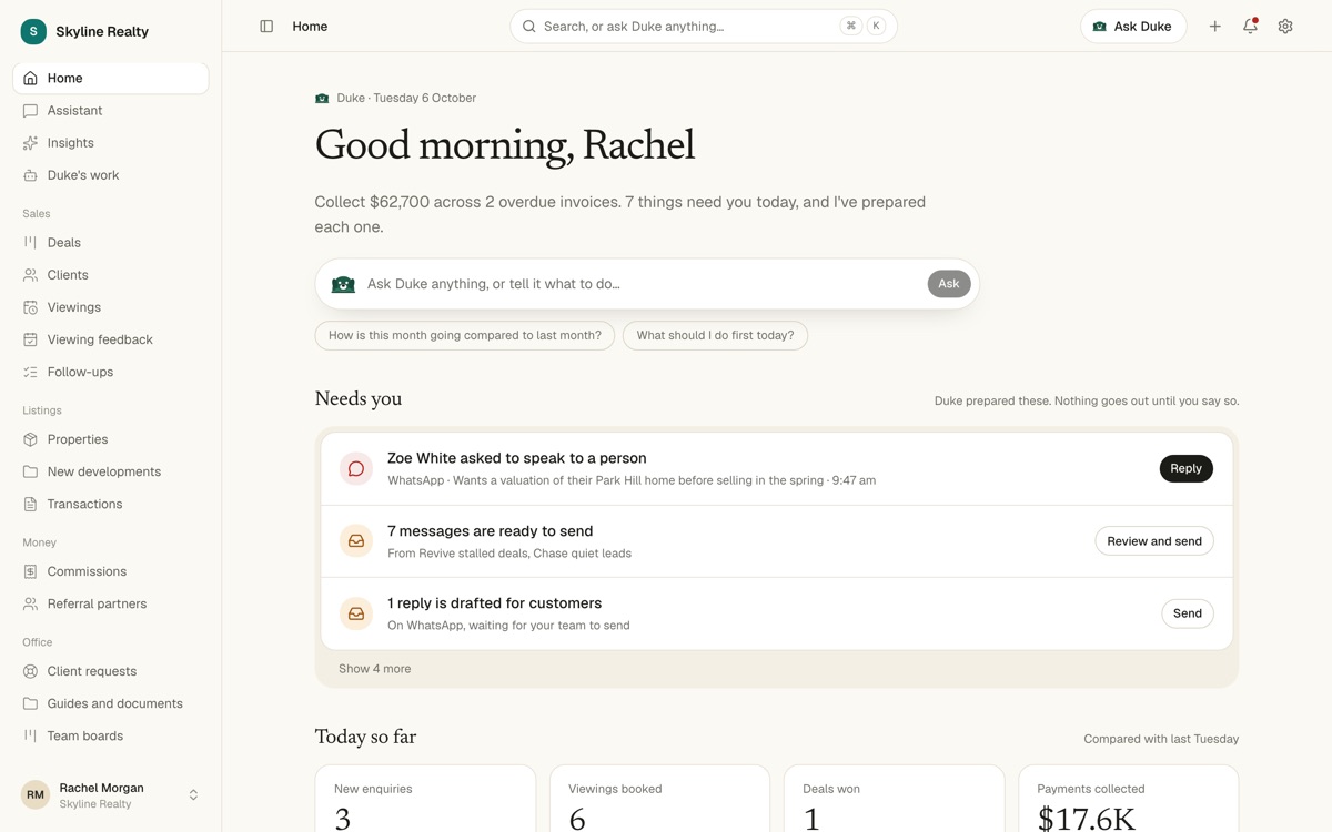 Skyline Realty in SmartDuke: the Home page Duke prepares each morning
