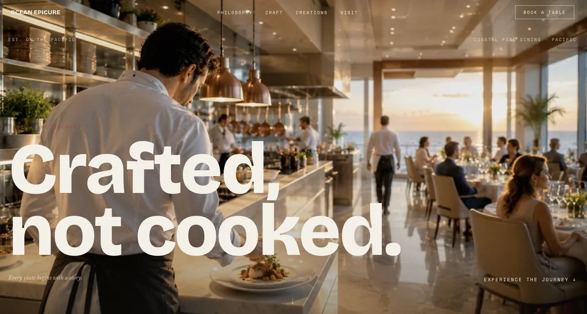 Ocean Epicure, a Studio template for fine dining: Crafted, not cooked